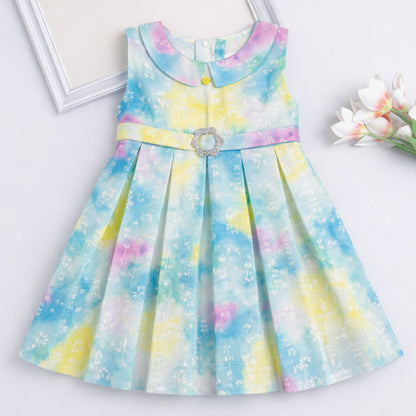The Magic Wand Woven Sleeveless Watercolour Tie & Dye Floral Printed Dress - Blue