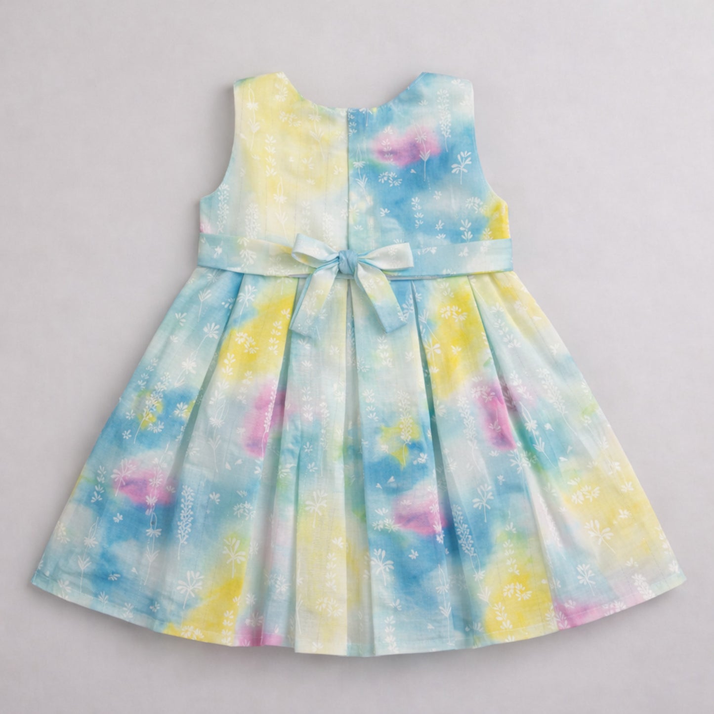 The Magic Wand Woven Sleeveless Watercolour Tie & Dye Floral Printed Dress - Blue