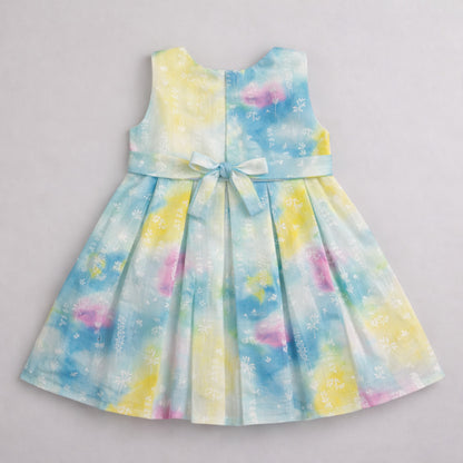 The Magic Wand Woven Sleeveless Watercolour Tie & Dye Floral Printed Dress - Blue