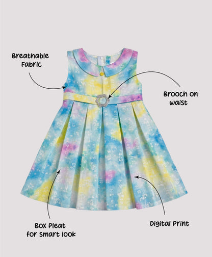 The Magic Wand Woven Sleeveless Watercolour Tie & Dye Floral Printed Dress - Blue