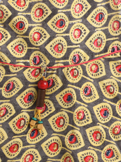Halter Neck Printed Rayon Flared Hem Dress With Dangler Tassel -Yellow