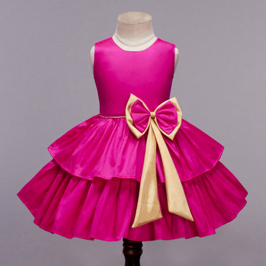 Sleeveless Bow Embellished Tiered Dress - Fuchsia