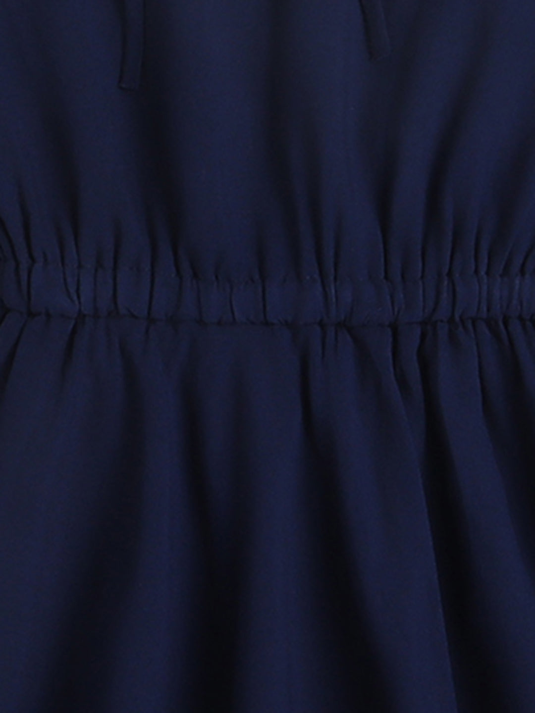 Flared Slevees Solid Pretty Rayon Dress With Elasticated Waist-Navy Blue