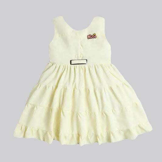 Sleeveless Tiered Georgette Dress with Brooch-Yellow