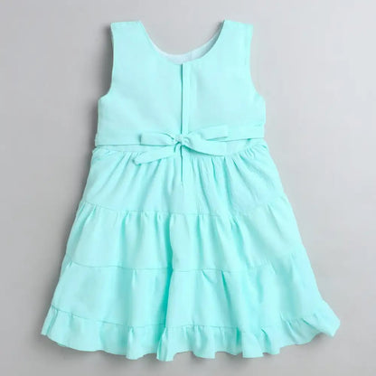 Sleeveless Tiered Georgette Dress with Brooch-Mint