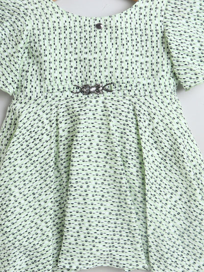 Printed Flutter Sleeves Dress For Girls-Green