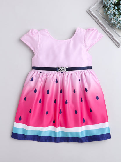 Water Melon Digital Printed Dress For Girls-Fuschia