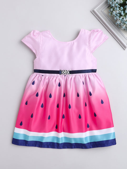 Water Melon Digital Printed Dress For Girls-Fuschia