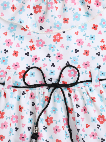 Ditsy Printed Cap Sleeves Dress For Girls-Pink