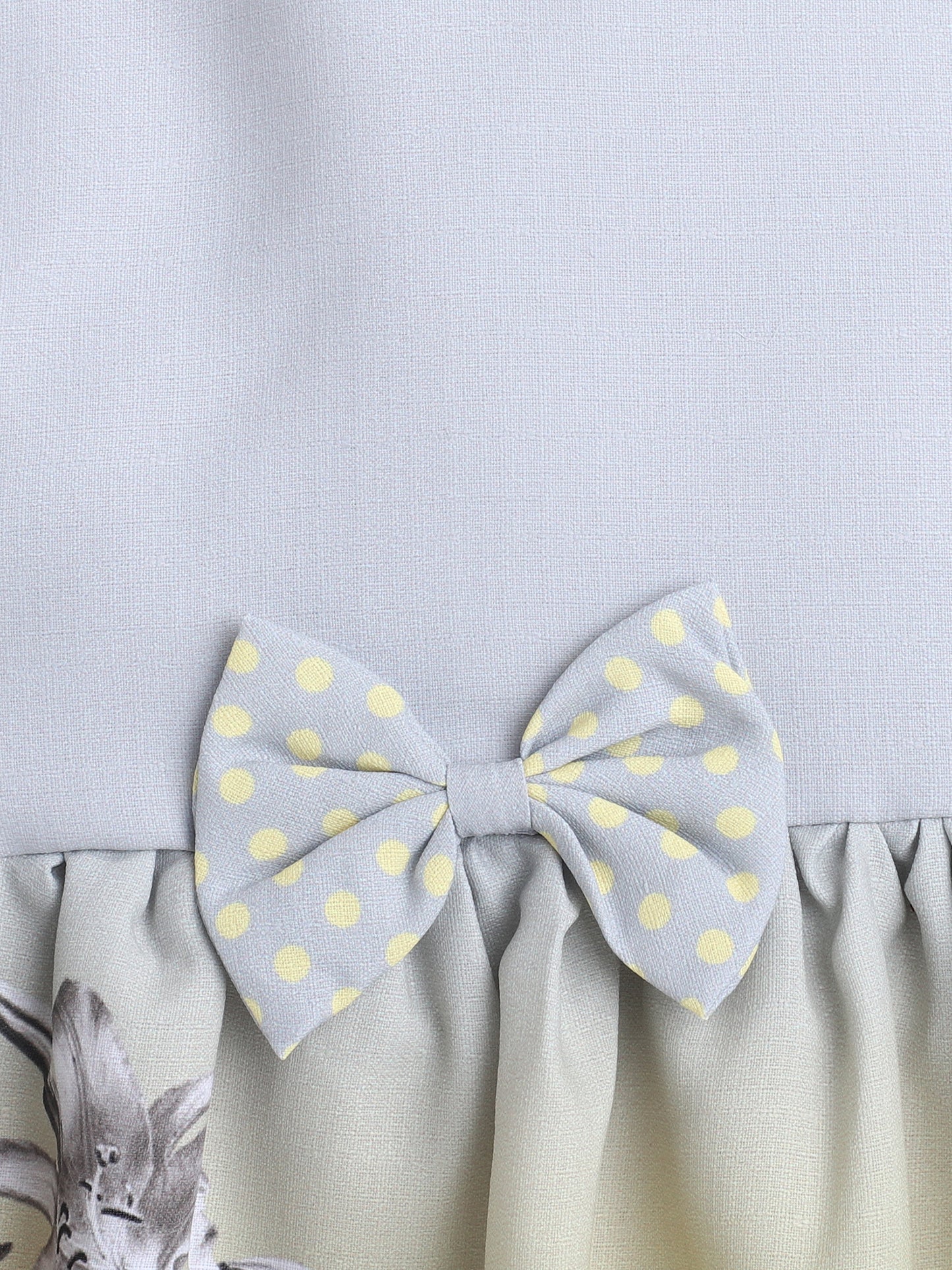Sleeveless Bow Embellished Digital Floral Printed Dress With Short Sleeves Dotted Print Jacket - Yellow