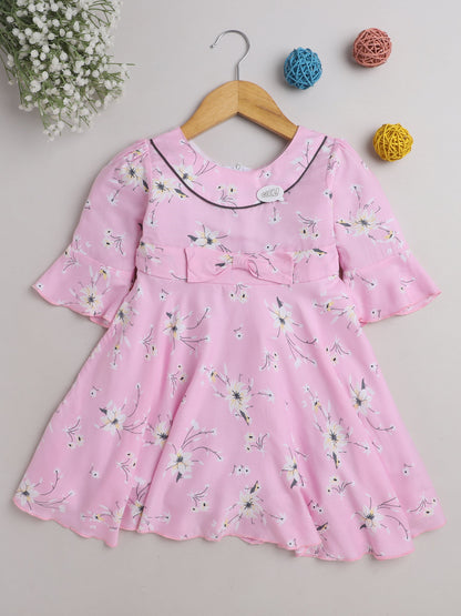 The Magic Wand All Over Printed 3/4th Sleeves Fit & Flare Dress Pink