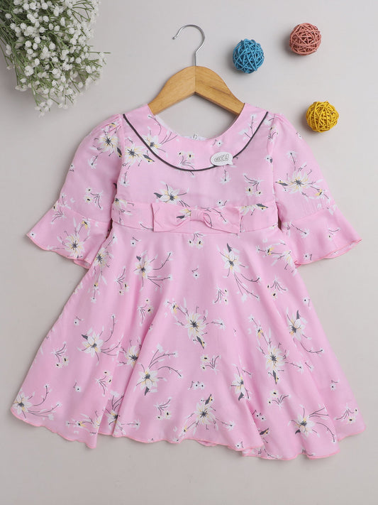 The Magic Wand All Over Printed 3/4th Sleeves Fit & Flare Dress Pink