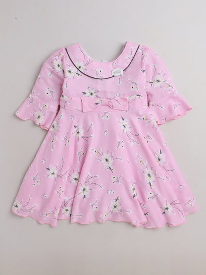 The Magic Wand All Over Printed 3/4th Sleeves Fit & Flare Dress Pink