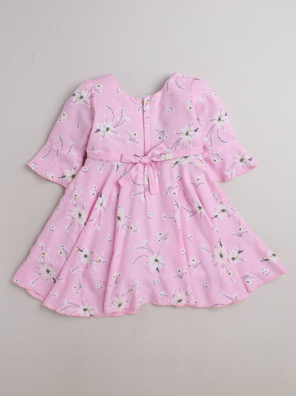 The Magic Wand All Over Printed 3/4th Sleeves Fit & Flare Dress Pink