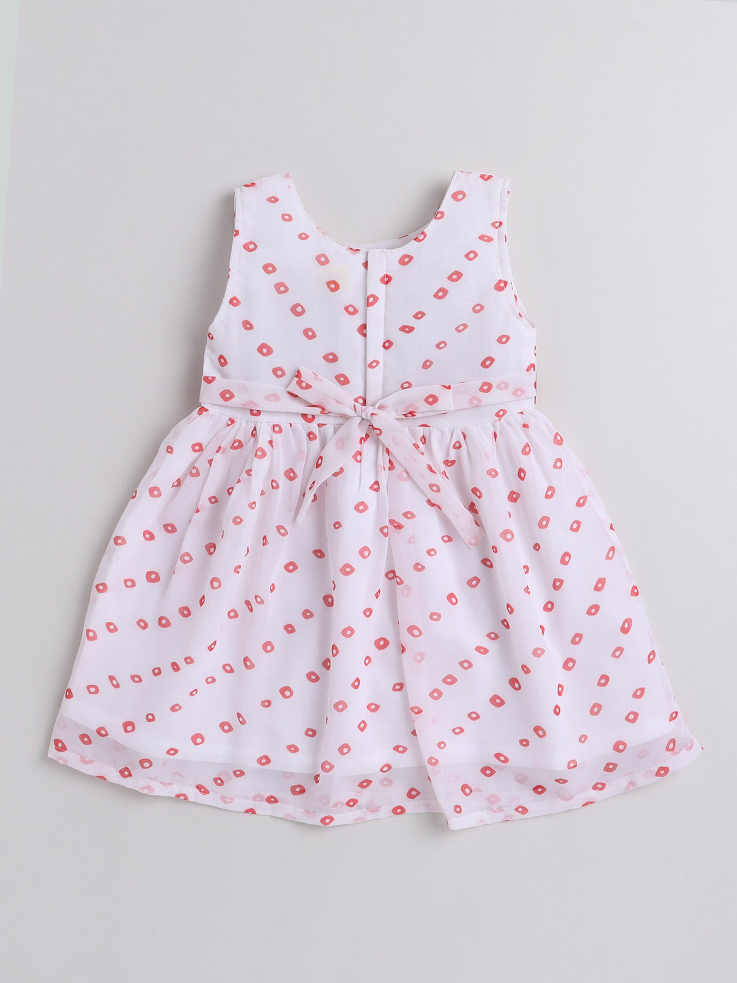 Xmas Square Dots Printed Sleeveless Dress With Bow For Girls-White,Red
