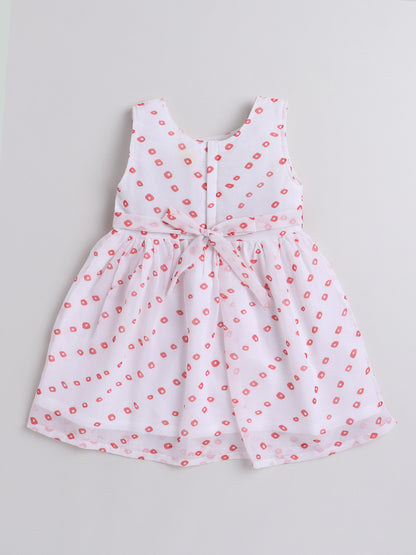 Xmas Square Dots Printed Sleeveless Dress With Bow For Girls-White,Red