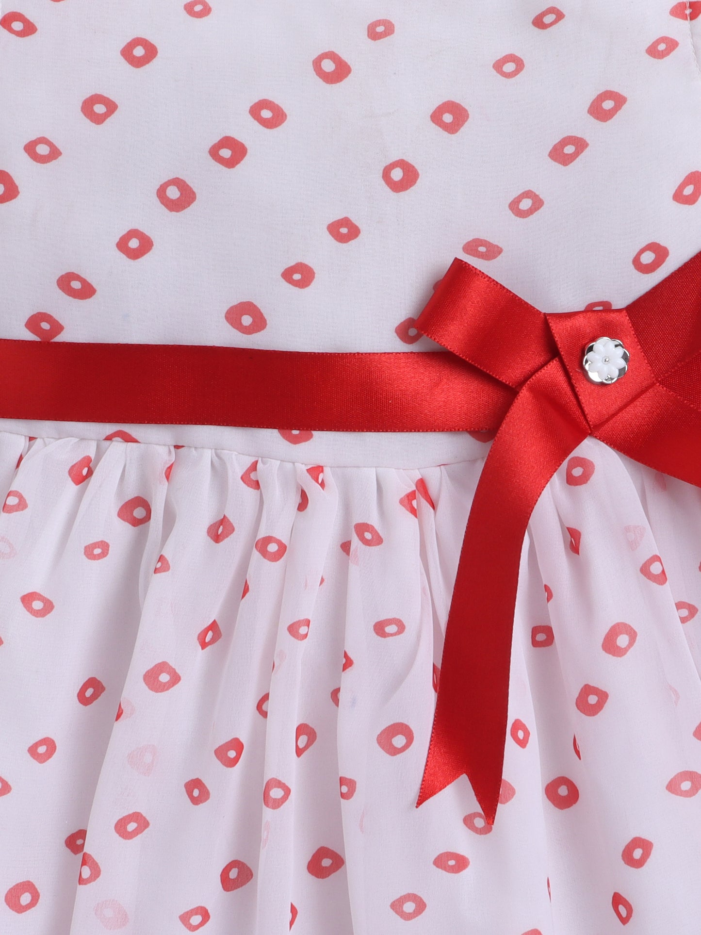 Xmas Square Dots Printed Sleeveless Dress With Bow For Girls-White,Red