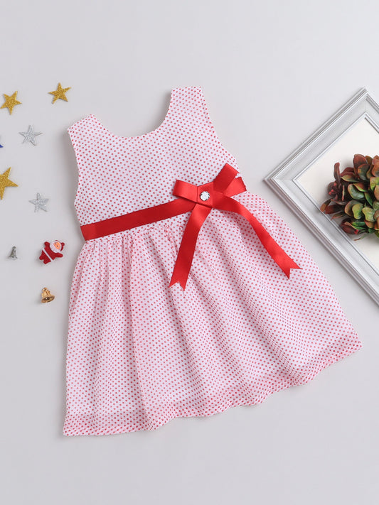The Magic Wand Woven Sleeveless Printed Dress with Bow Ribbon- Pink