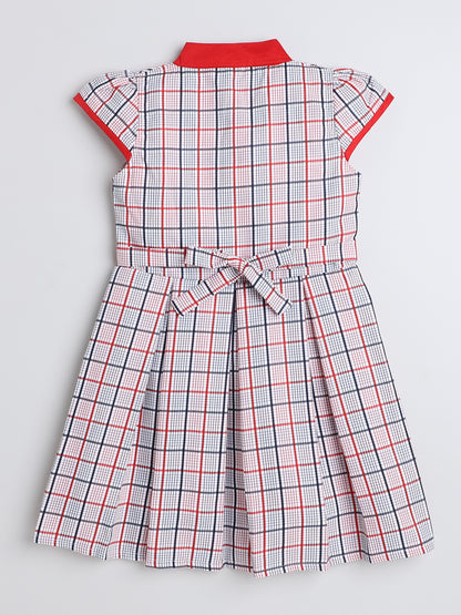 Cap Sleeves Checks Printed Dress For Girls With Contrast Bow-Pink