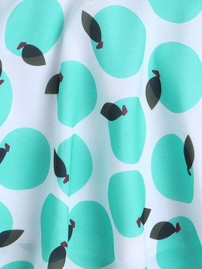Fruit Printed Cap Sleeves Dress For Girls With Belt-Blue