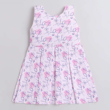 Three Fourth Sleeves Polka Dot Printed Collared Shrug With Seamless Heart & Love Printed Fit & Flare Dress - Pink