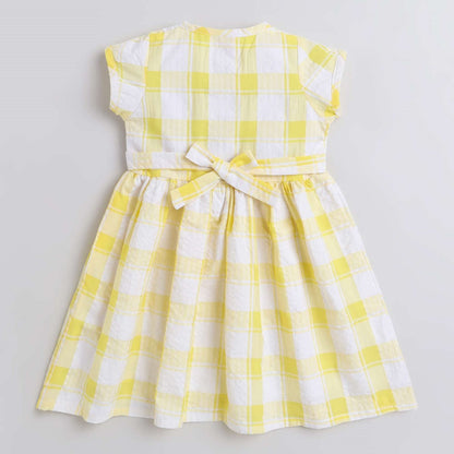 Cap Sleeves Checked Dress - Yellow