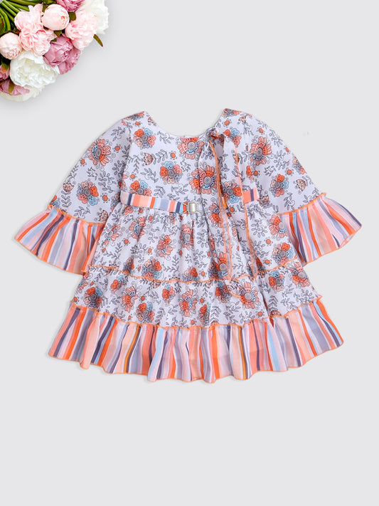 Kimono Sleeves Floral Printed Casual Dress- Peach