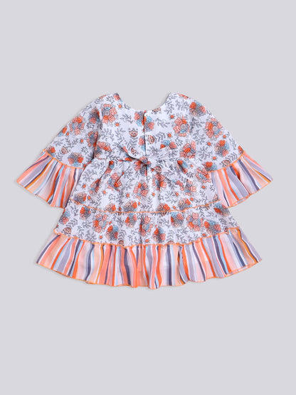Kimono Sleeves Floral Printed Casual Dress- Peach