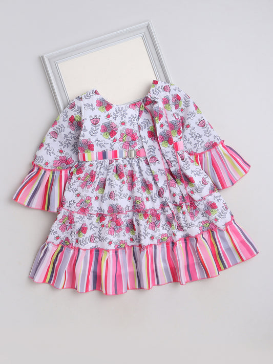 Kimono Sleeves Floral Printed Casual Dress - Pink