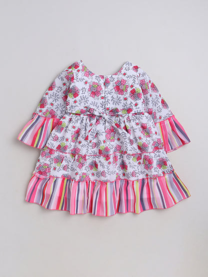 Kimono Sleeves Floral Printed Casual Dress - Pink