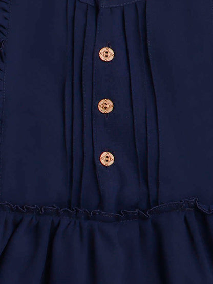 Full Sleeves Solid Printed Casual Dress- Navy Blue