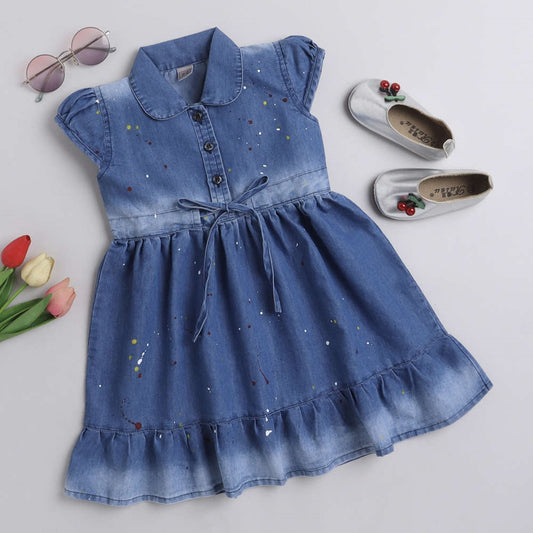 The Magic Wand Cotton Woven Flutter Sleeves Fit And Flare Dress - Light Blue