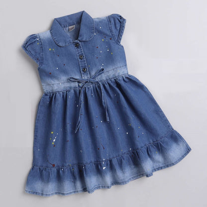 The Magic Wand Cotton Woven Flutter Sleeves Fit And Flare Dress - Light Blue