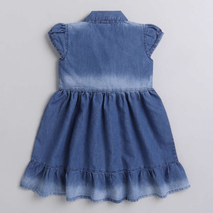 The Magic Wand Cotton Woven Flutter Sleeves Fit And Flare Dress - Light Blue
