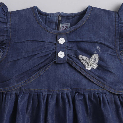 Ruffle Sleeves Denim Dress For Girls-Navy