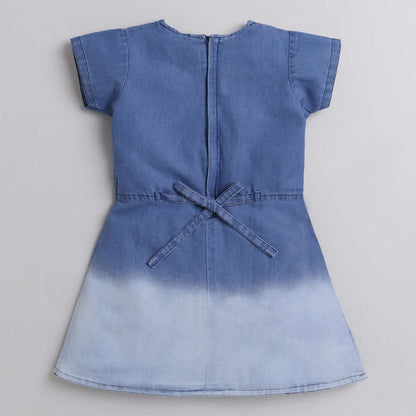 Cap Sleeves Tie-Dye Denim Dress For Girls-Blue