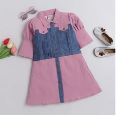 The Magic Wand Woven Soild Three Fourth Sleeves Dress - Pink