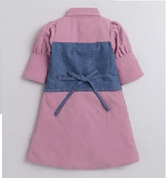 The Magic Wand Woven Soild Three Fourth Sleeves Dress - Pink