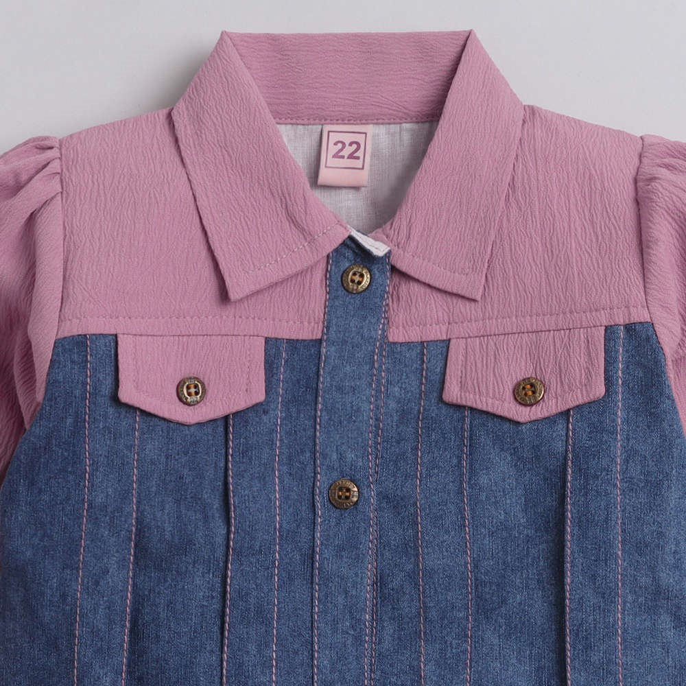 The Magic Wand Woven Soild Three Fourth Sleeves Dress - Pink