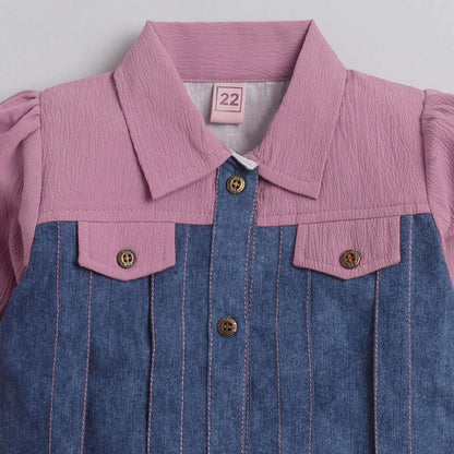 The Magic Wand Woven Soild Three Fourth Sleeves Dress - Pink