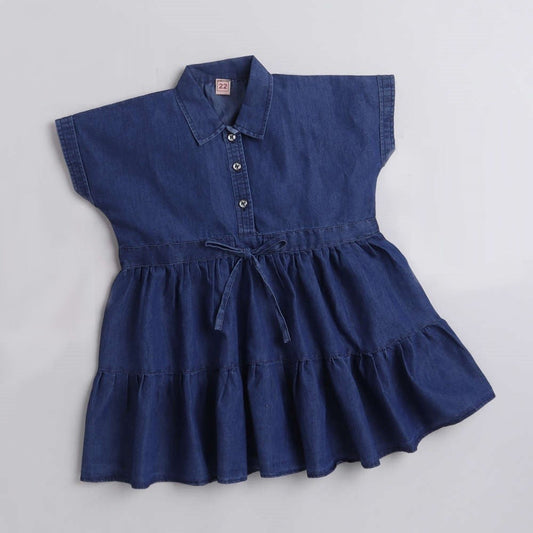 Cap Sleeves Solid Tiered Dress - Blue