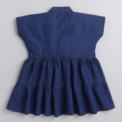 Cap Sleeves Solid Tiered Dress - Blue