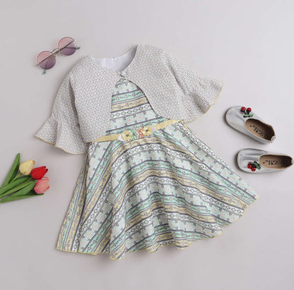 The Magic Wand All Over Printed Fit & Flare Dress with Jacket - Grey