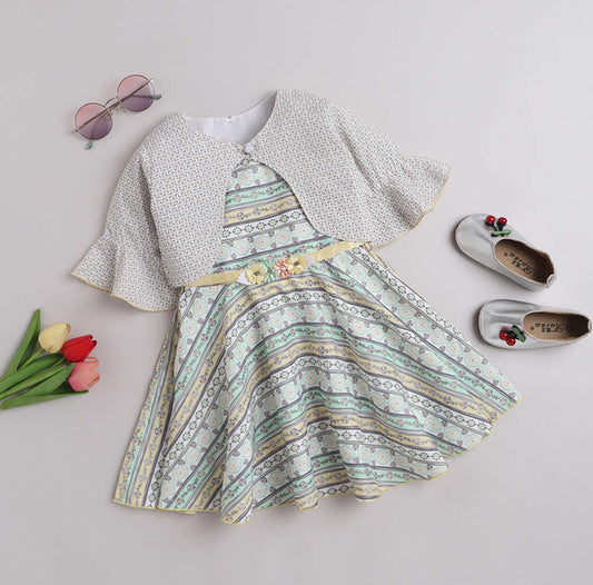 The Magic Wand All Over Printed Fit & Flare Dress with Jacket - Grey