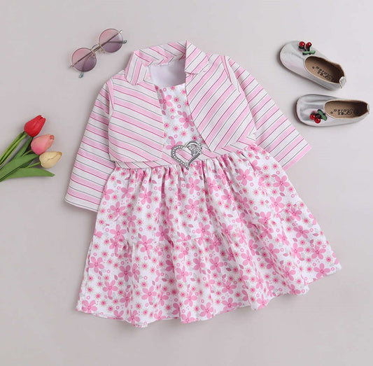 The Magic Wand Woven AII Over Printed Dress with Jacket - Pink
