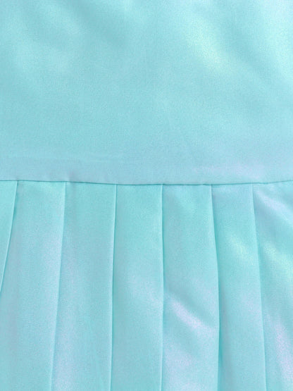 Sleeveless Solid Fit & Flare Dress With Full Sleeves Checks Printed Shrug With Applique For Girls-Aqua