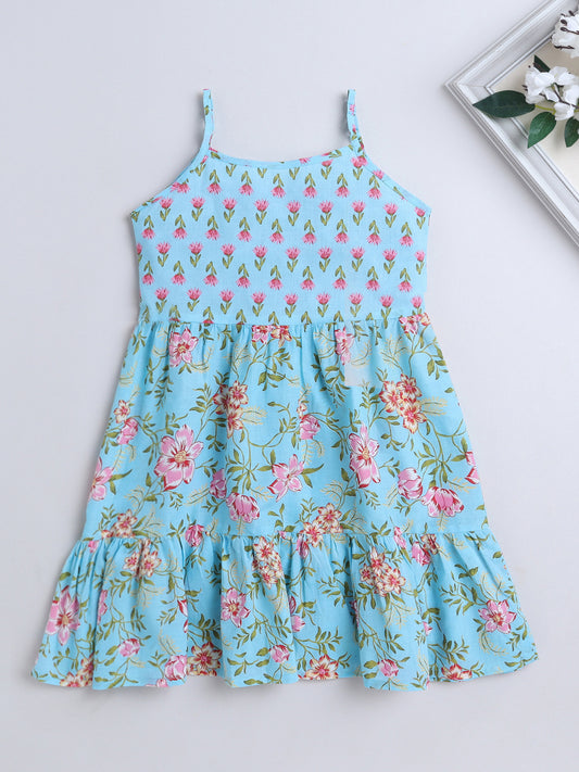 Sleeveless Floral Dresses- Blue