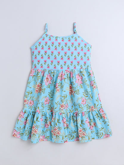 Sleeveless Floral Dresses- Blue