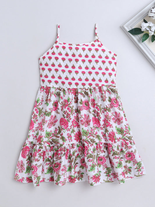 Sleeveless Floral Swirl Printed Dress -   Pink
