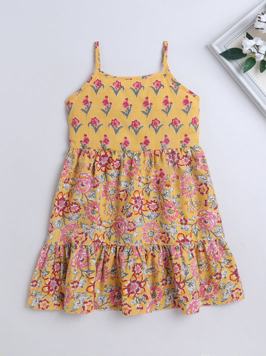 Sleeveless Floral Dresses- Yellow